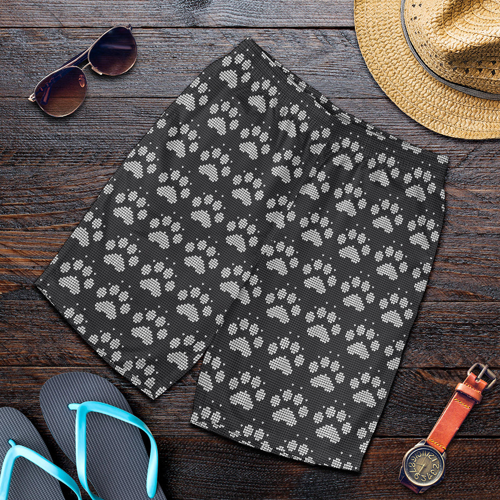 Grey And White Paw Knitted Pattern Print Men's Shorts