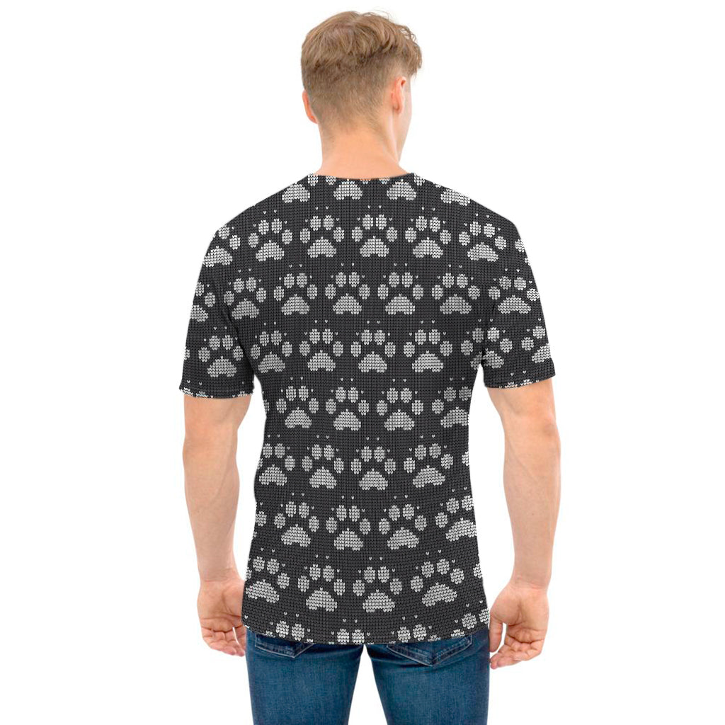 Grey And White Paw Knitted Pattern Print Men's T-Shirt
