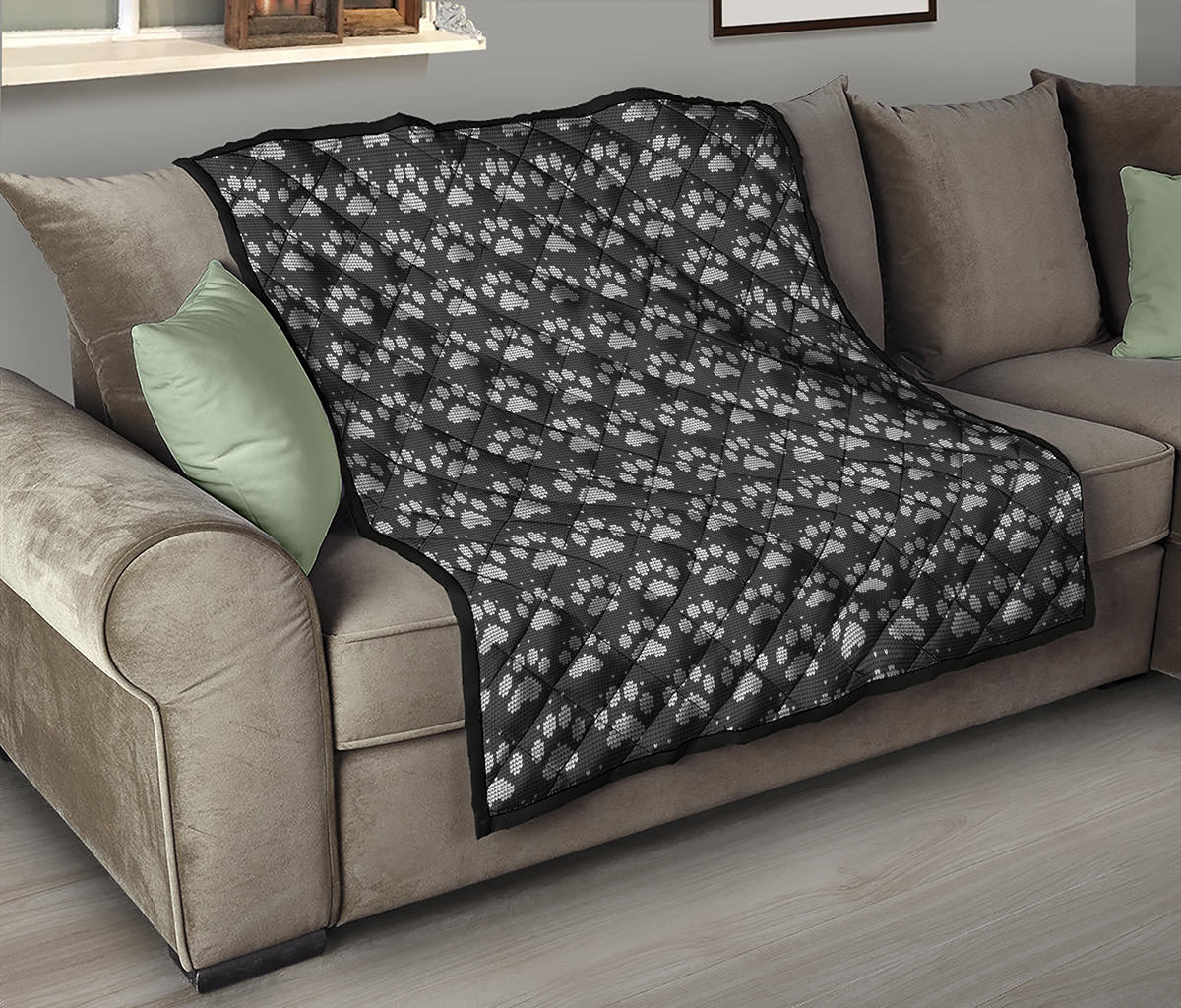 Grey And White Paw Knitted Pattern Print Quilt