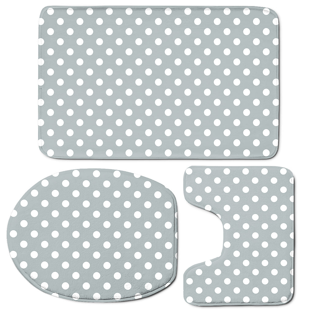 Grey And White Polka Dot Pattern Print 3 Piece Bath Mat Set