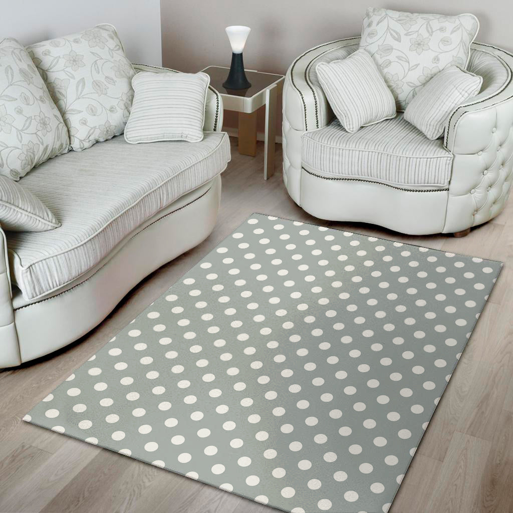 Grey And White Polka Dot Pattern Print Area Rug