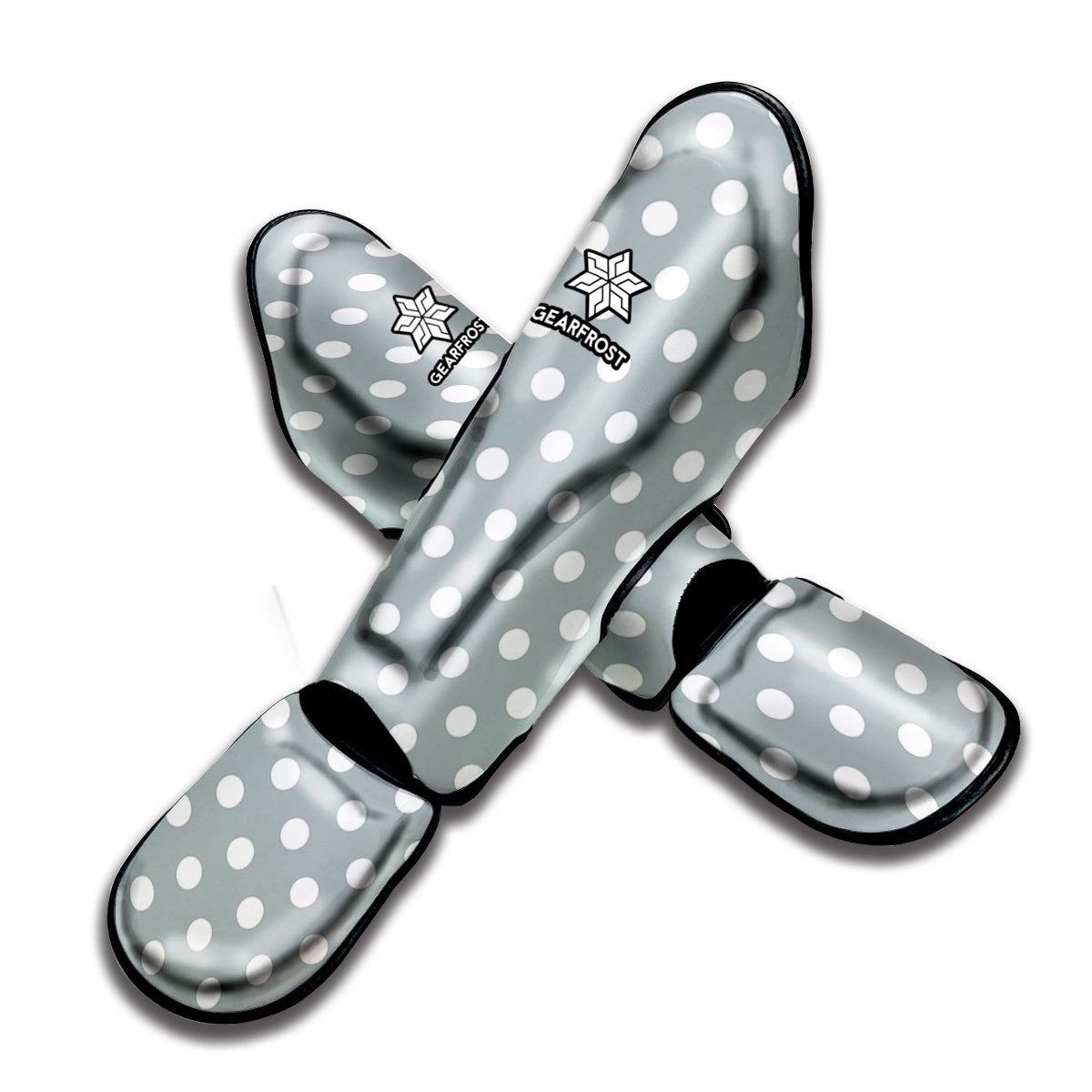 Grey And White Polka Dot Pattern Print Muay Thai Shin Guard