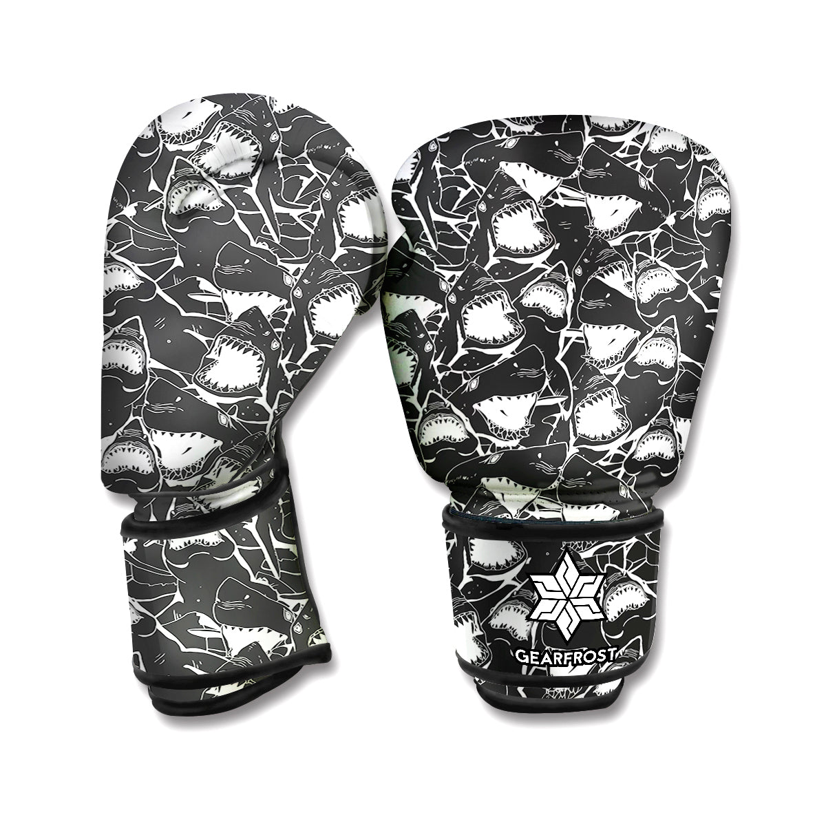Grey And White Shark Pattern Print Boxing Gloves