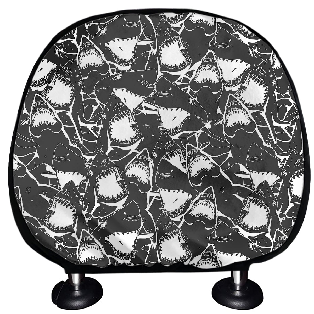 Grey And White Shark Pattern Print Car Headrest Covers