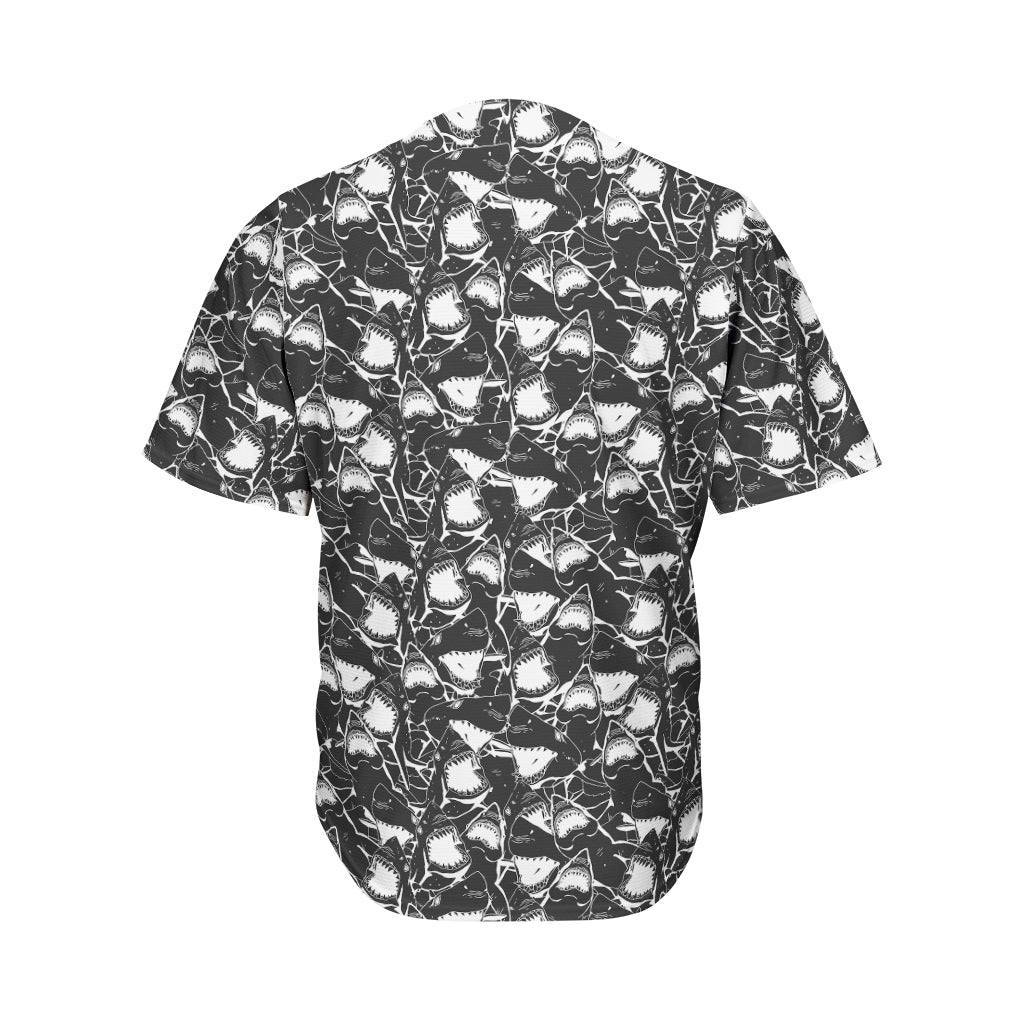 Grey And White Shark Pattern Print Men's Baseball Jersey