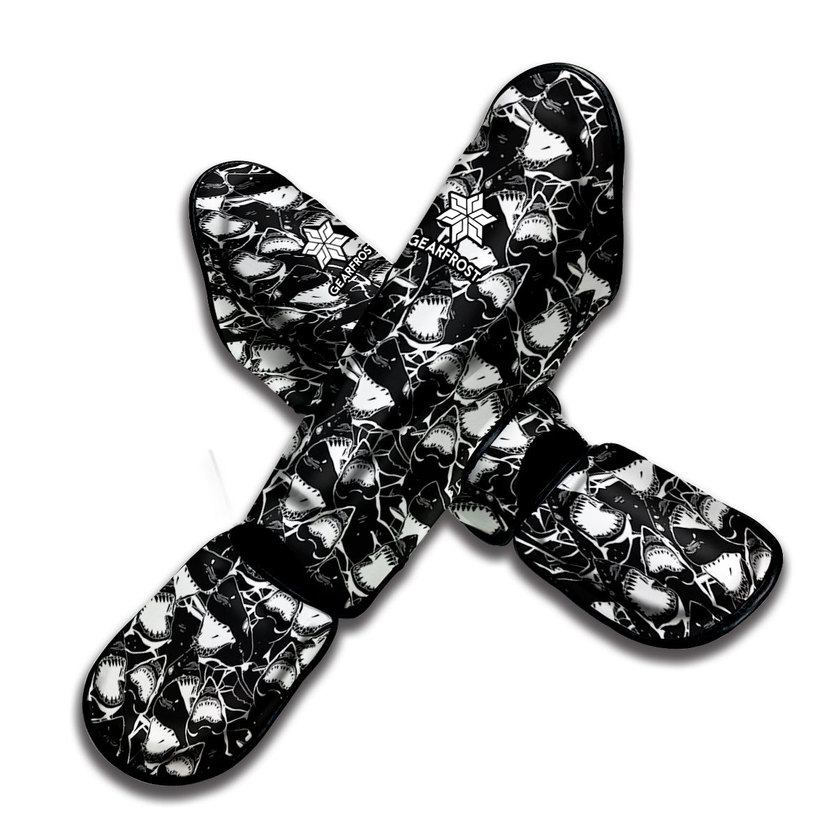 Grey And White Shark Pattern Print Muay Thai Shin Guard