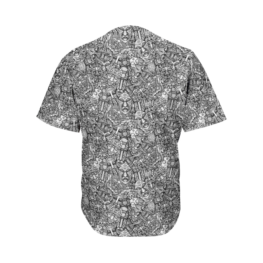 Grey And White Totem Pattern Print Men's Baseball Jersey