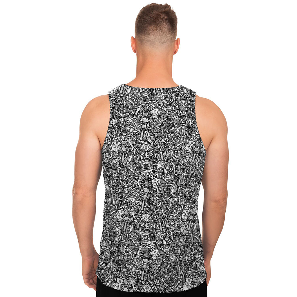 Grey And White Totem Pattern Print Men's Tank Top