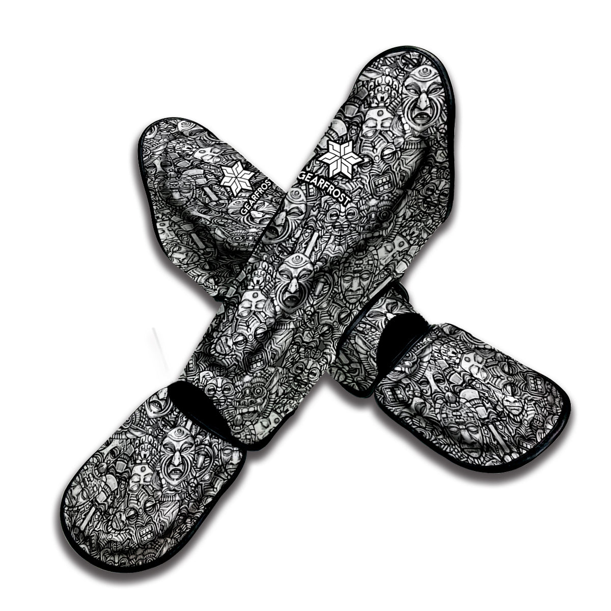 Grey And White Totem Pattern Print Muay Thai Shin Guard