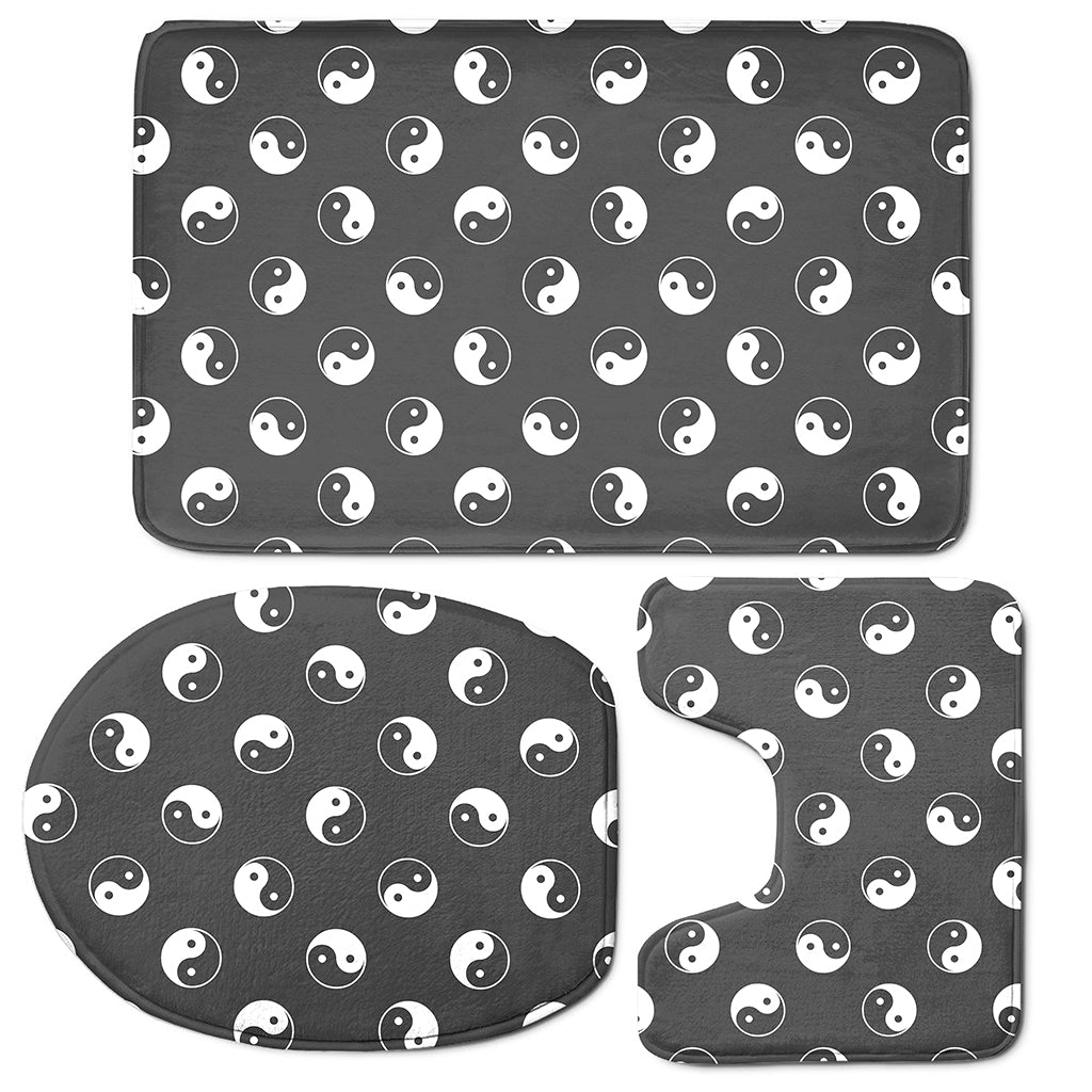 Grey And White Yin Yang Pattern Print 3 Piece Bath Mat Set