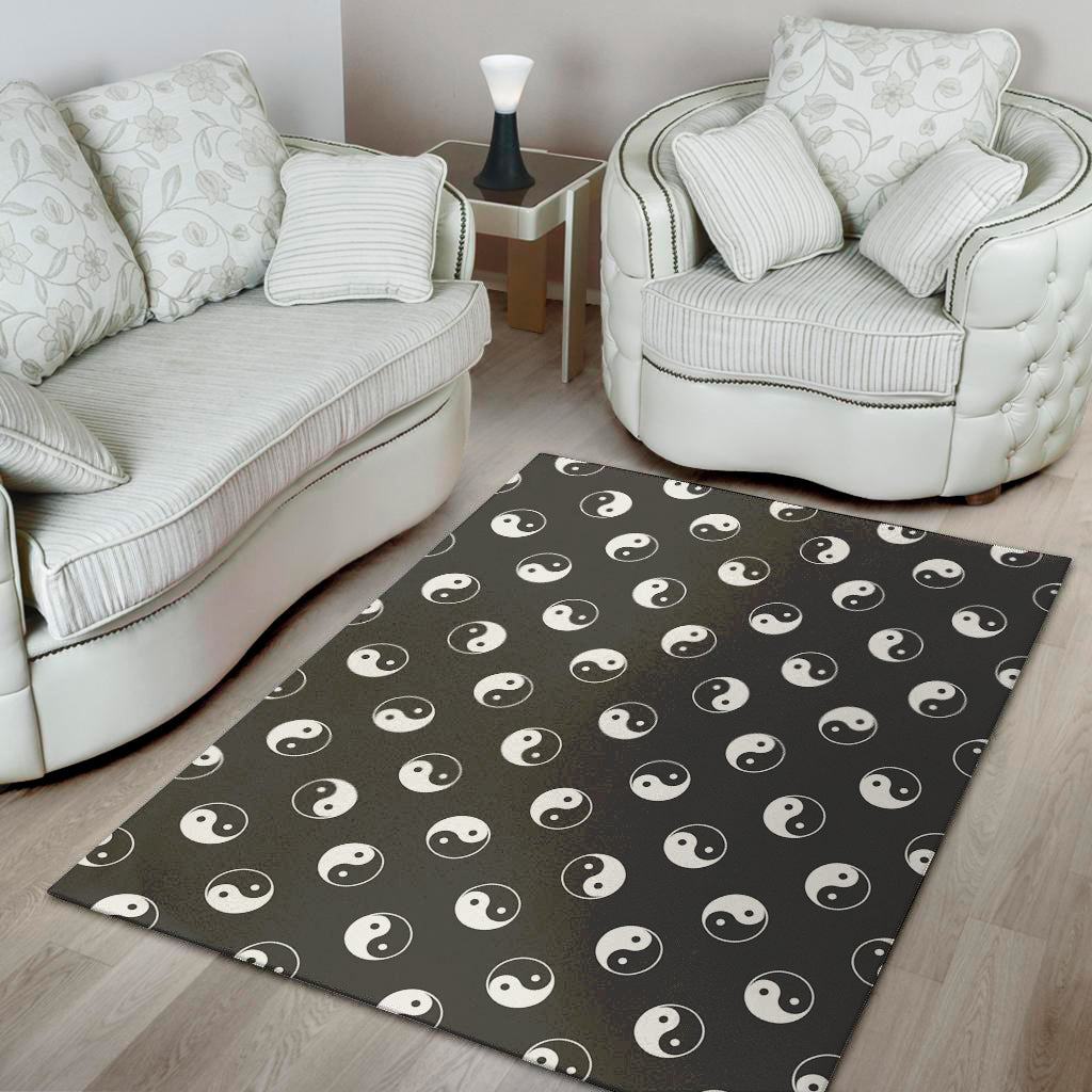Grey And White Yin Yang Pattern Print Area Rug