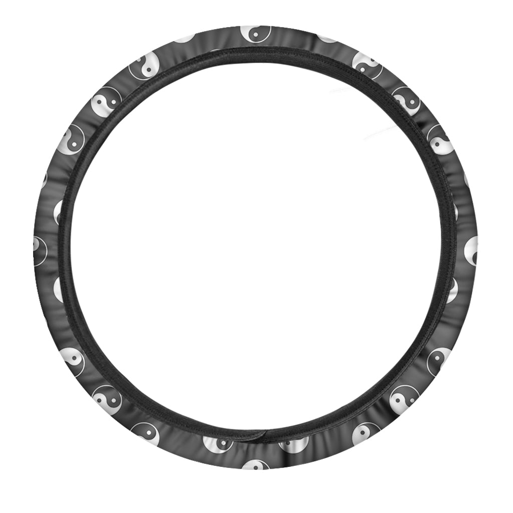 Grey And White Yin Yang Pattern Print Car Steering Wheel Cover
