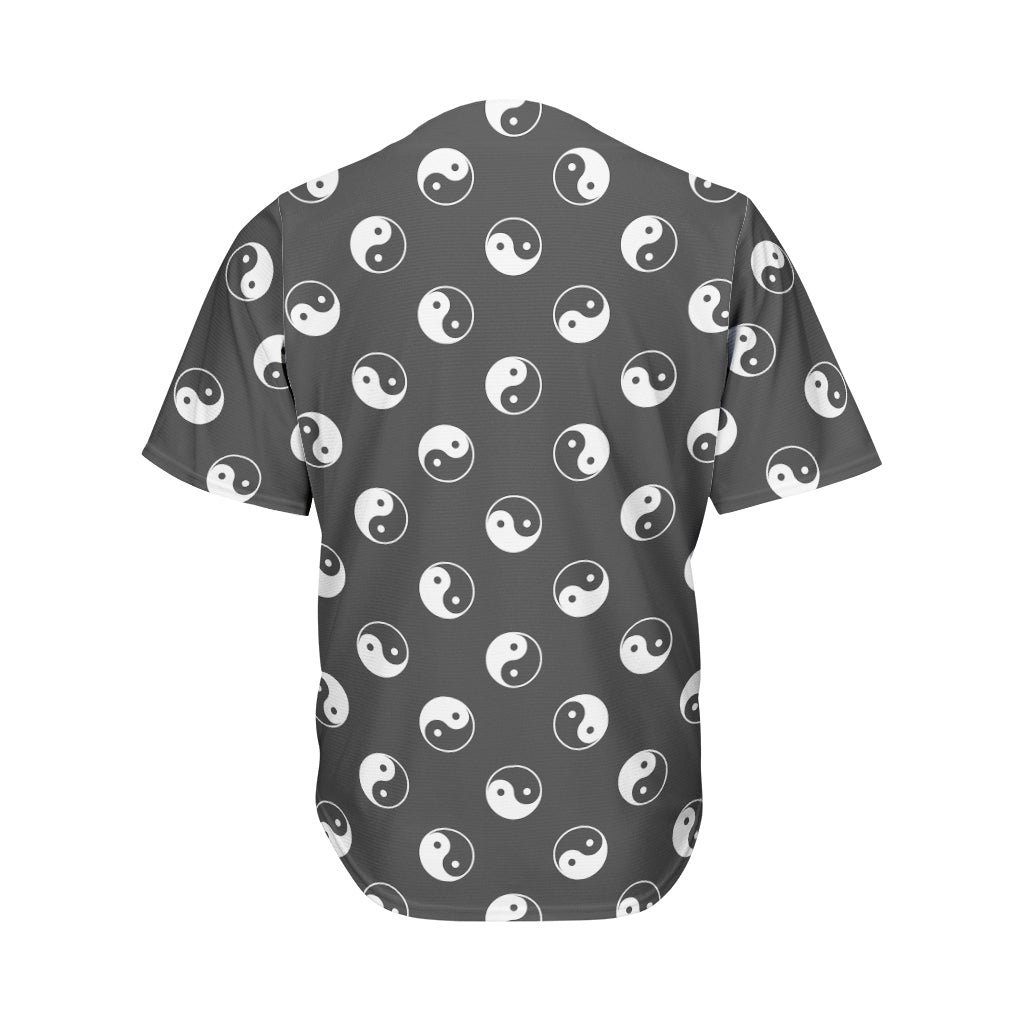 Grey And White Yin Yang Pattern Print Men's Baseball Jersey