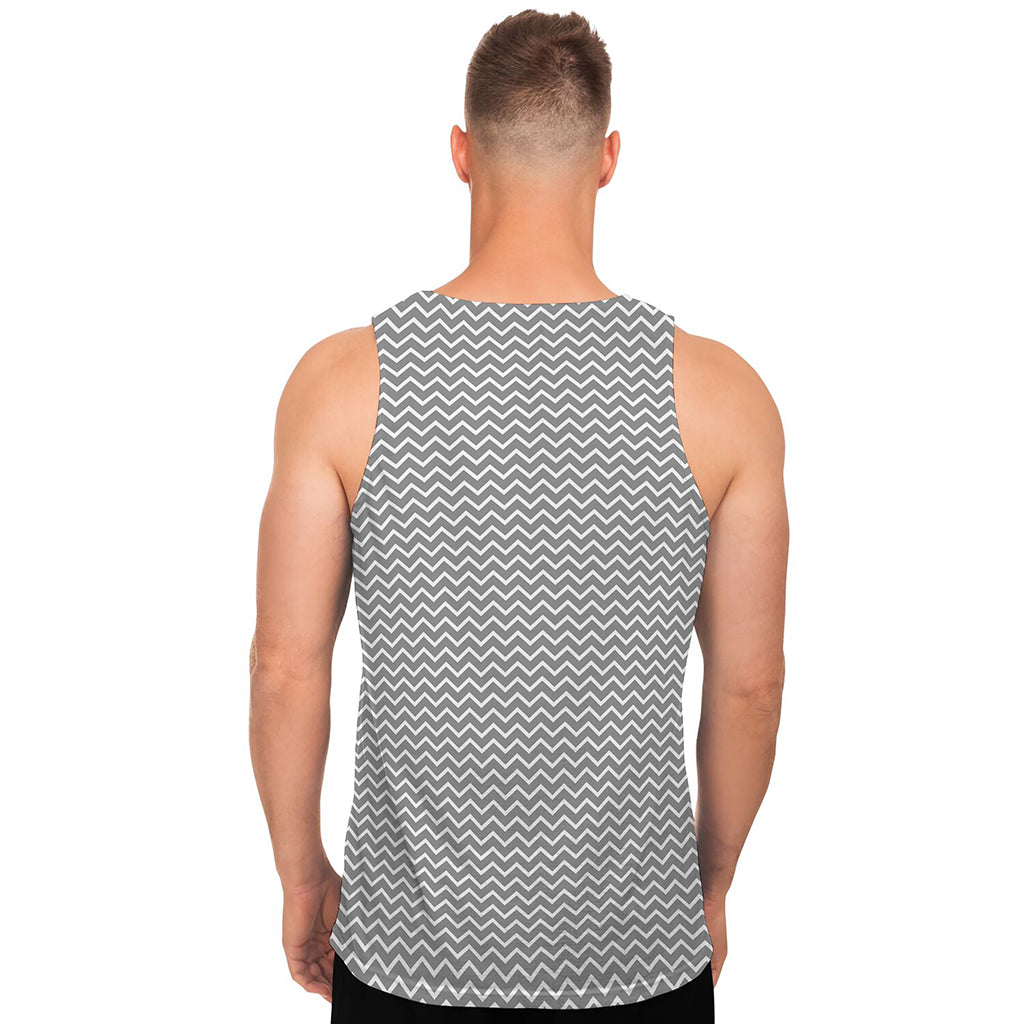 Grey And White Zigzag Pattern Print Men's Tank Top