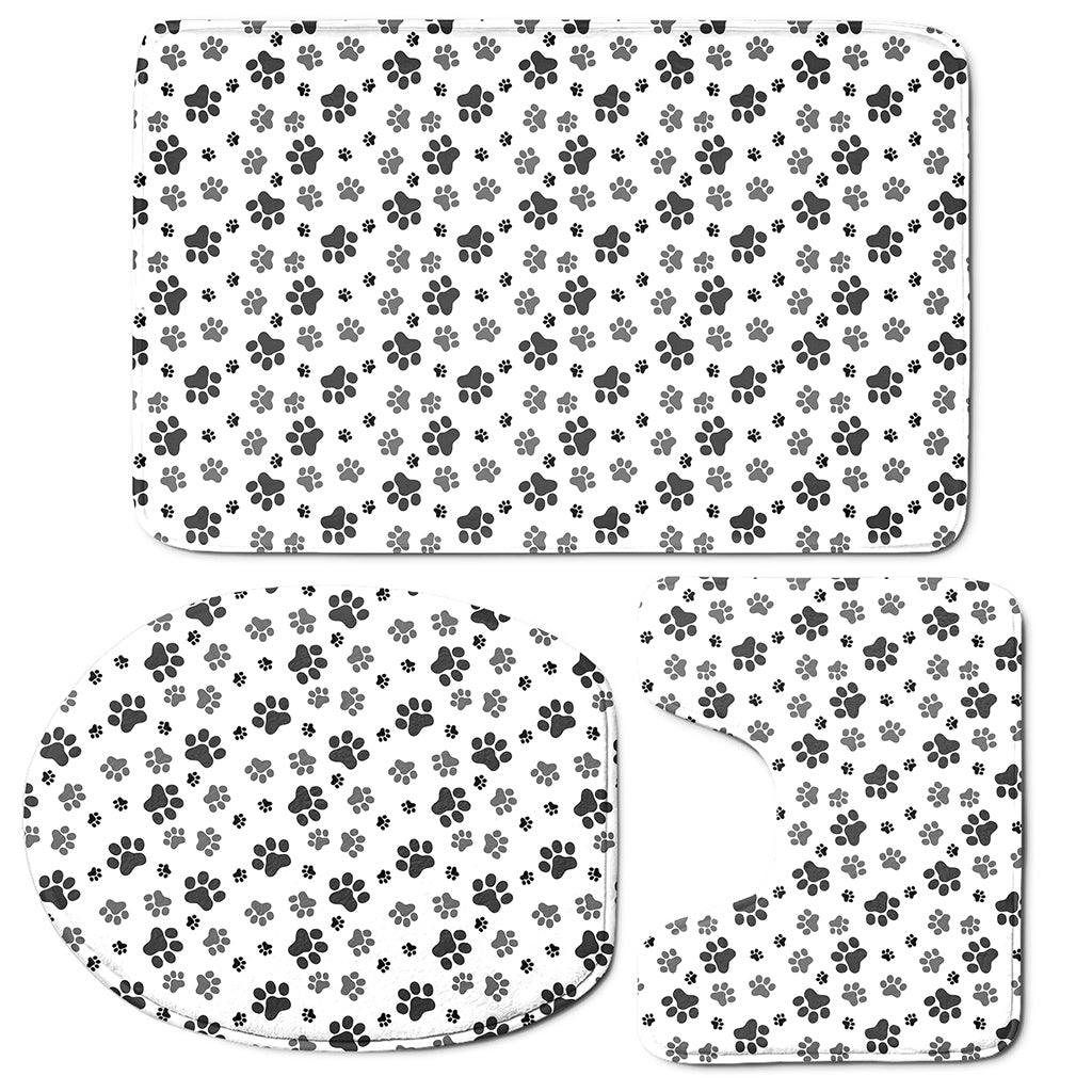 Grey Animal Paw Pattern Print 3 Piece Bath Mat Set