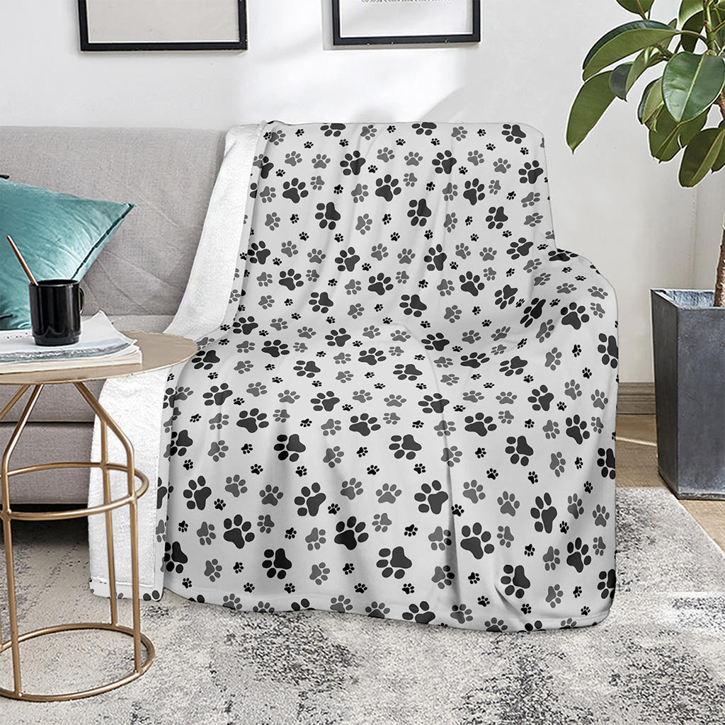 Grey Animal Paw Pattern Print Blanket