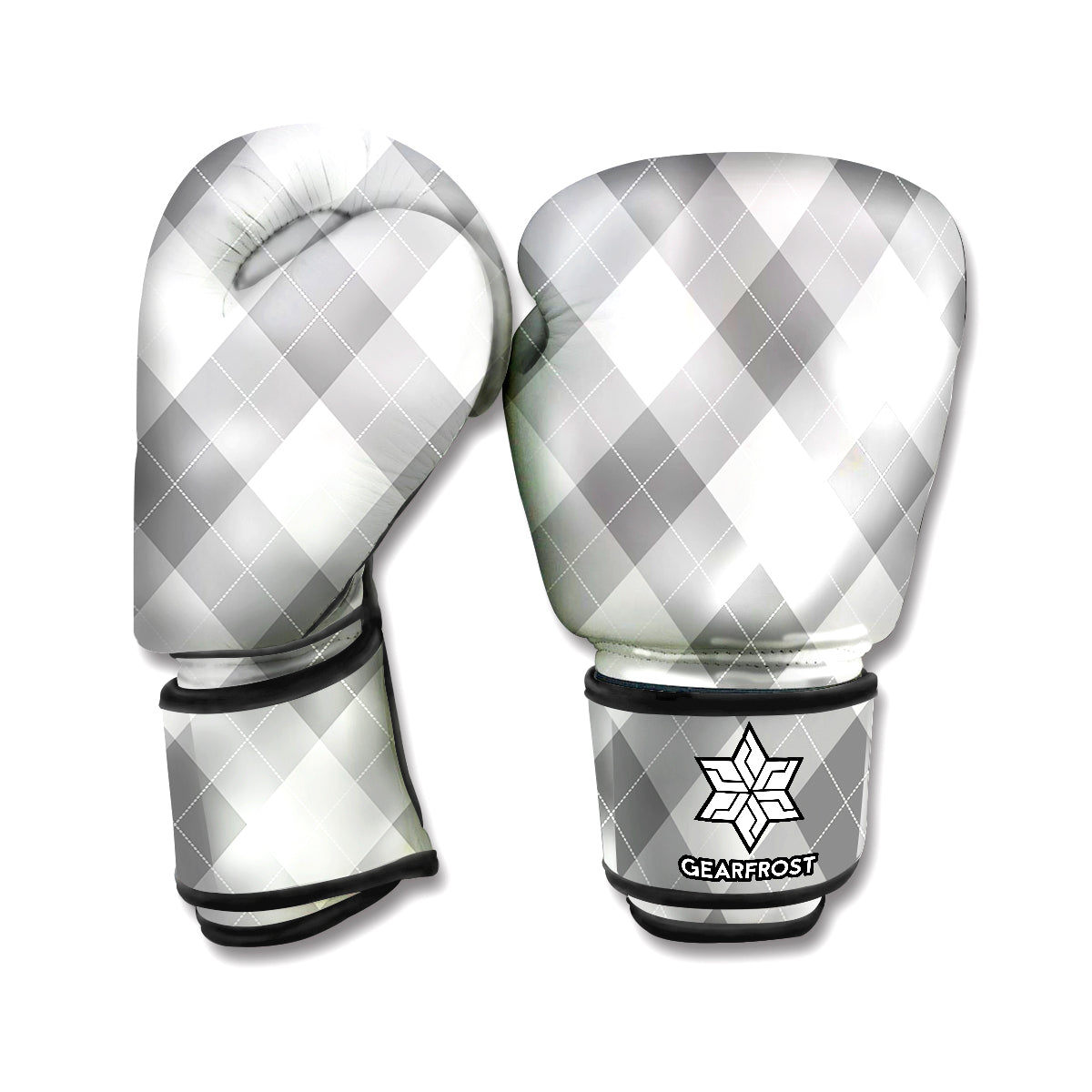Grey Argyle Pattern Print Boxing Gloves