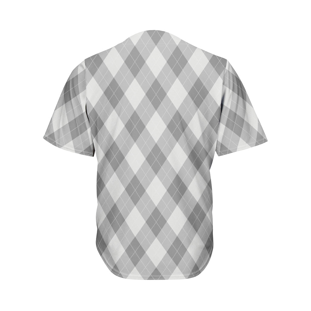 Grey Argyle Pattern Print Men's Baseball Jersey