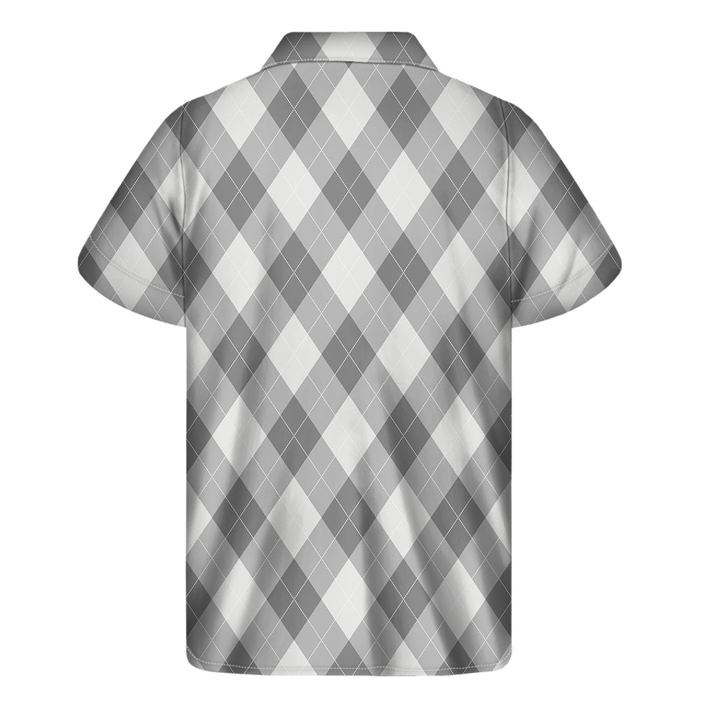 Grey Argyle Pattern Print Men's Short Sleeve Shirt