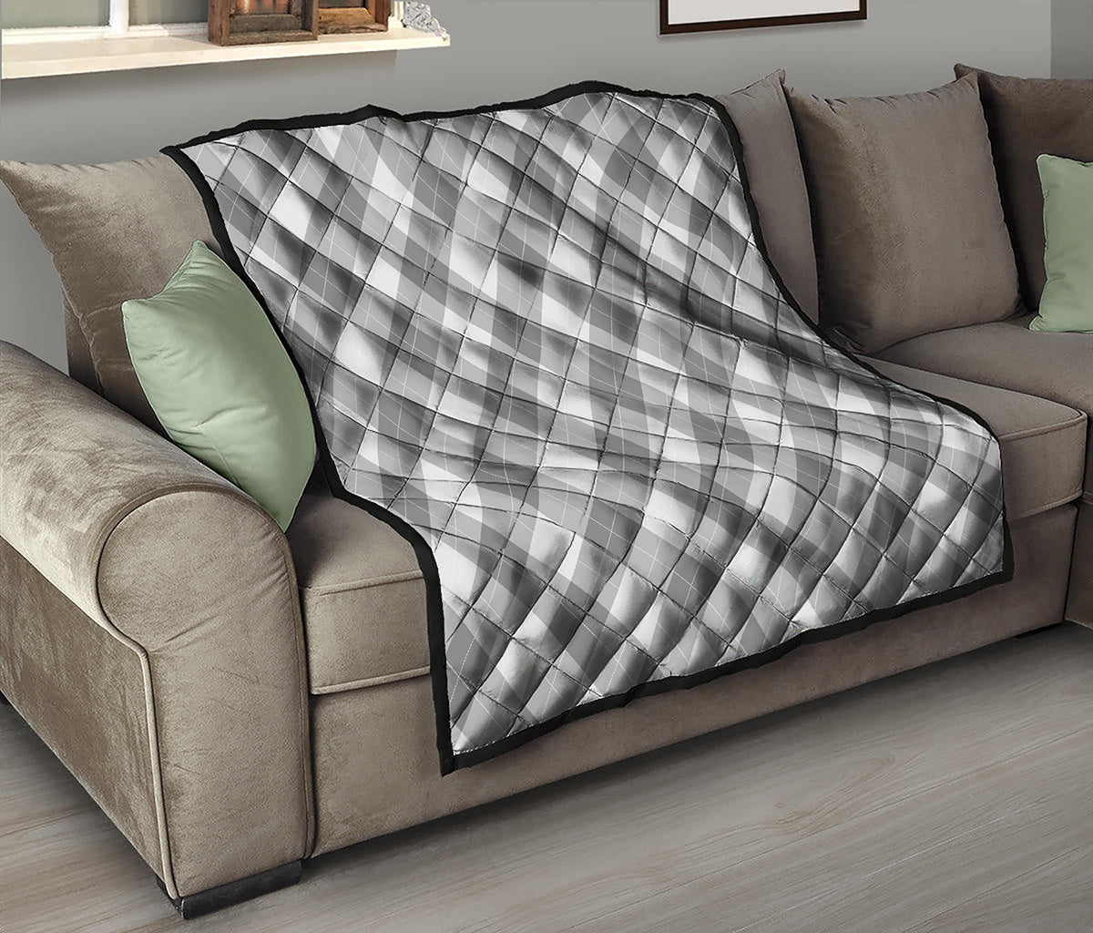 Grey Argyle Pattern Print Quilt