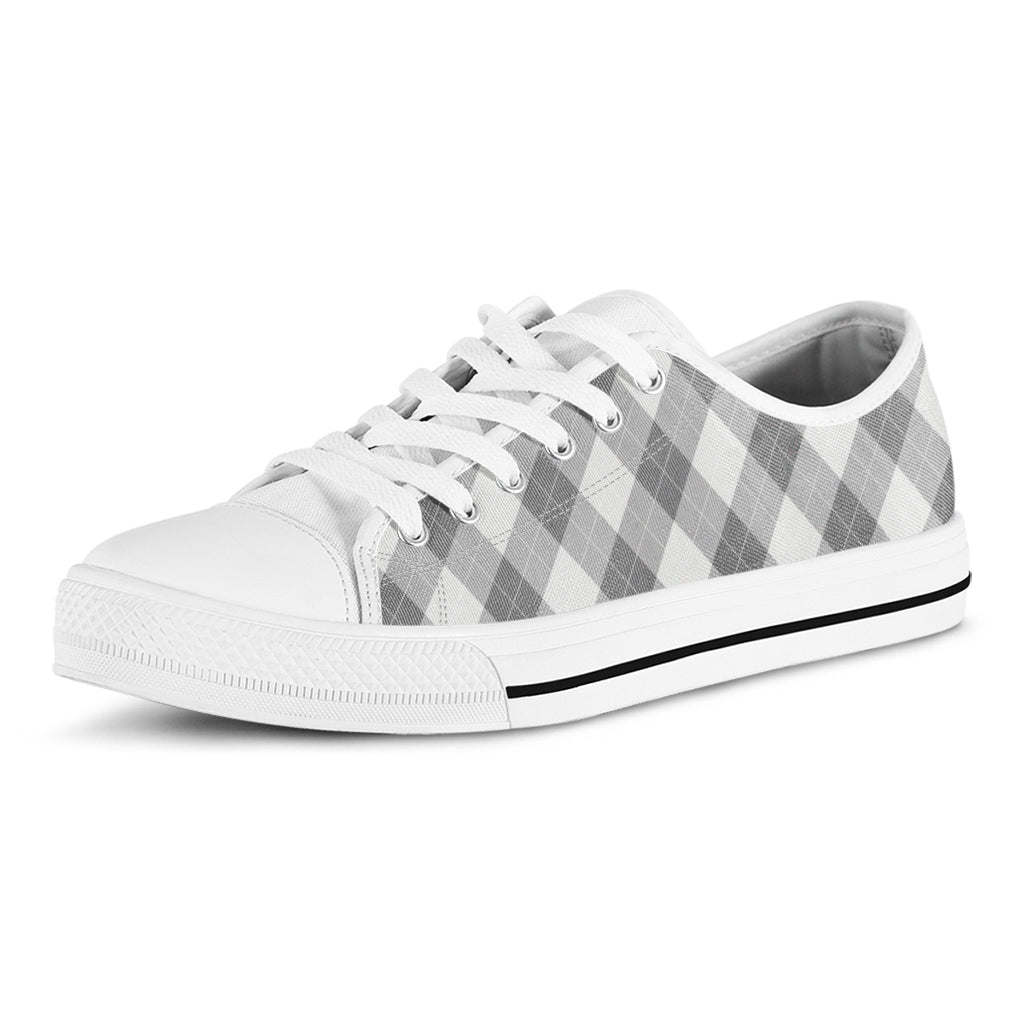 Grey Argyle Pattern Print White Low Top Shoes