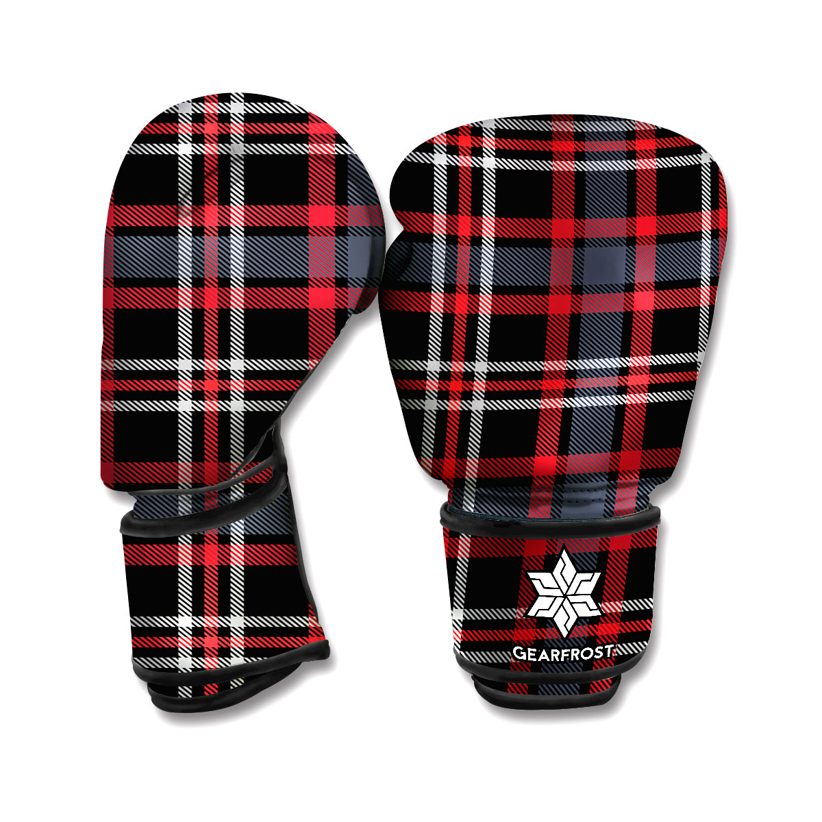 Grey Black And Red Scottish Plaid Print Boxing Gloves