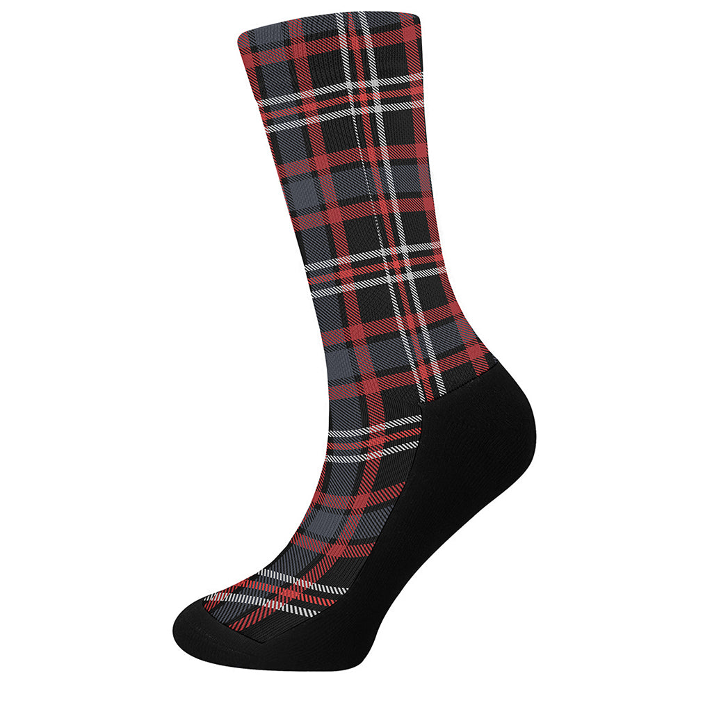 Grey Black And Red Scottish Plaid Print Crew Socks