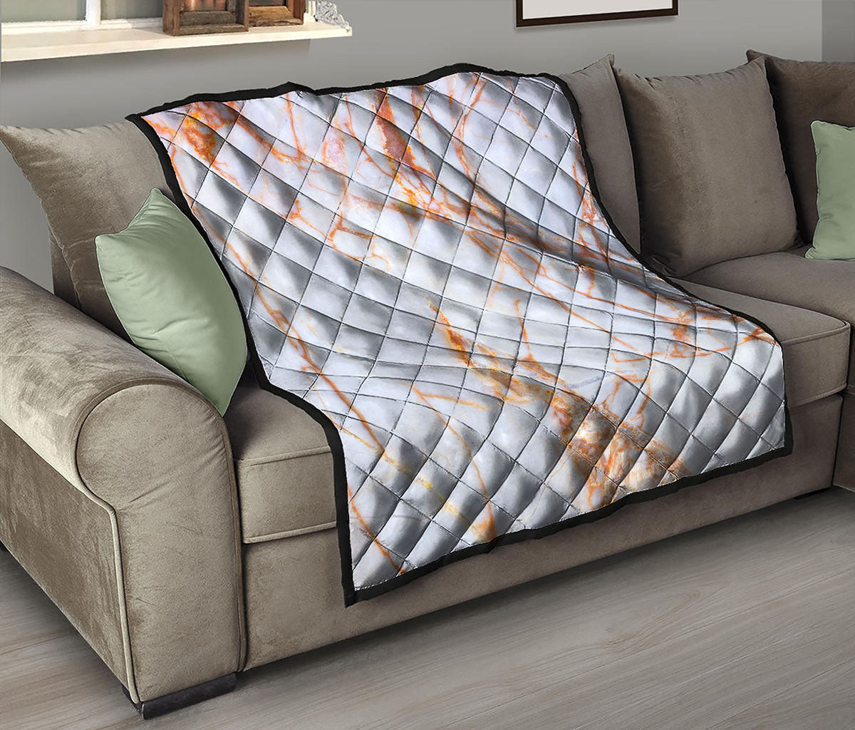 Grey Bronze Marble Print Quilt
