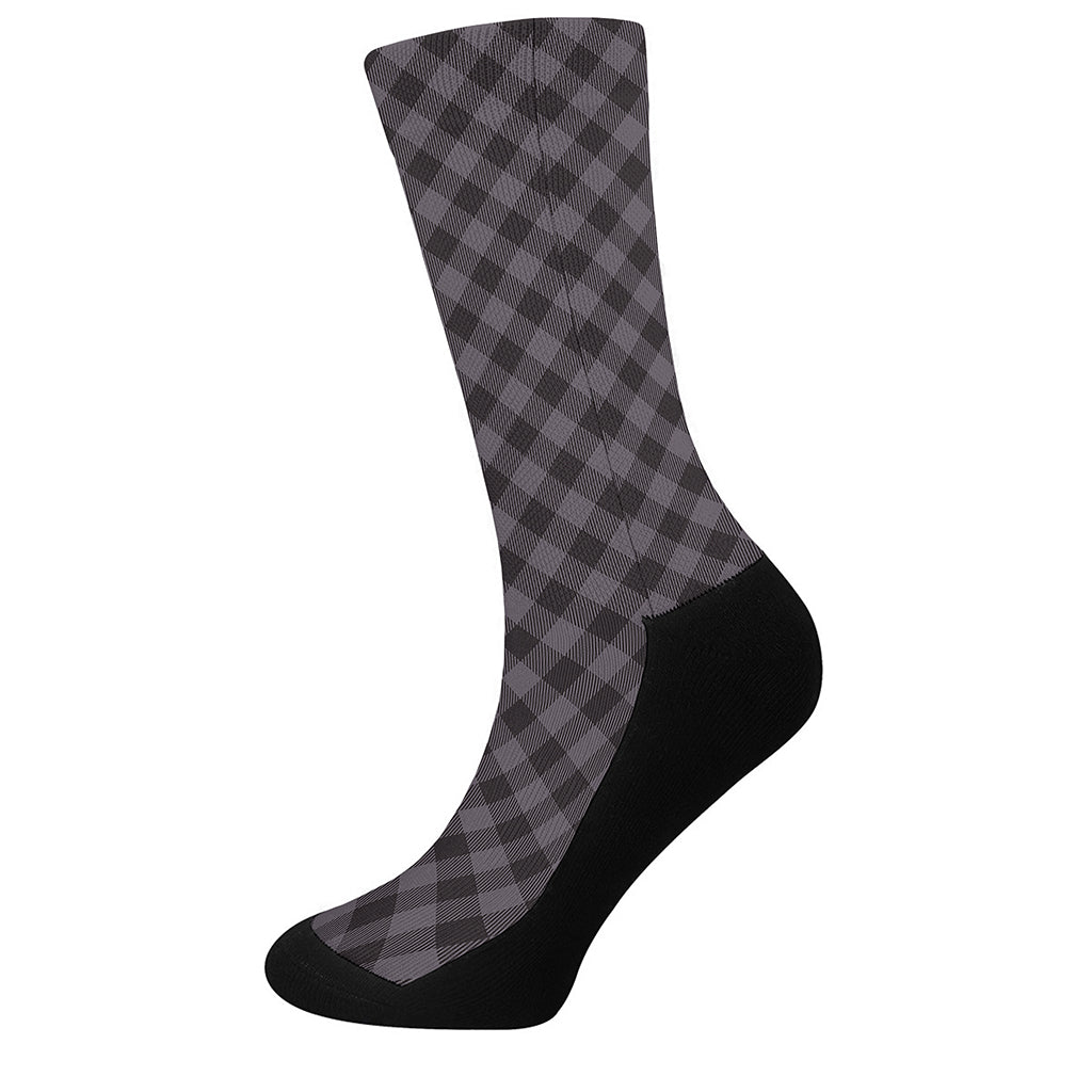 Grey Buffalo Plaid Pattern Print Crew Socks