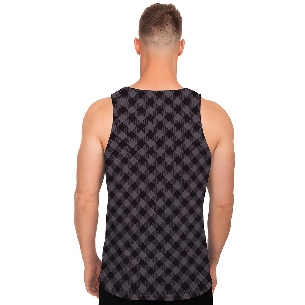 Grey Buffalo Plaid Pattern Print Men's Tank Top