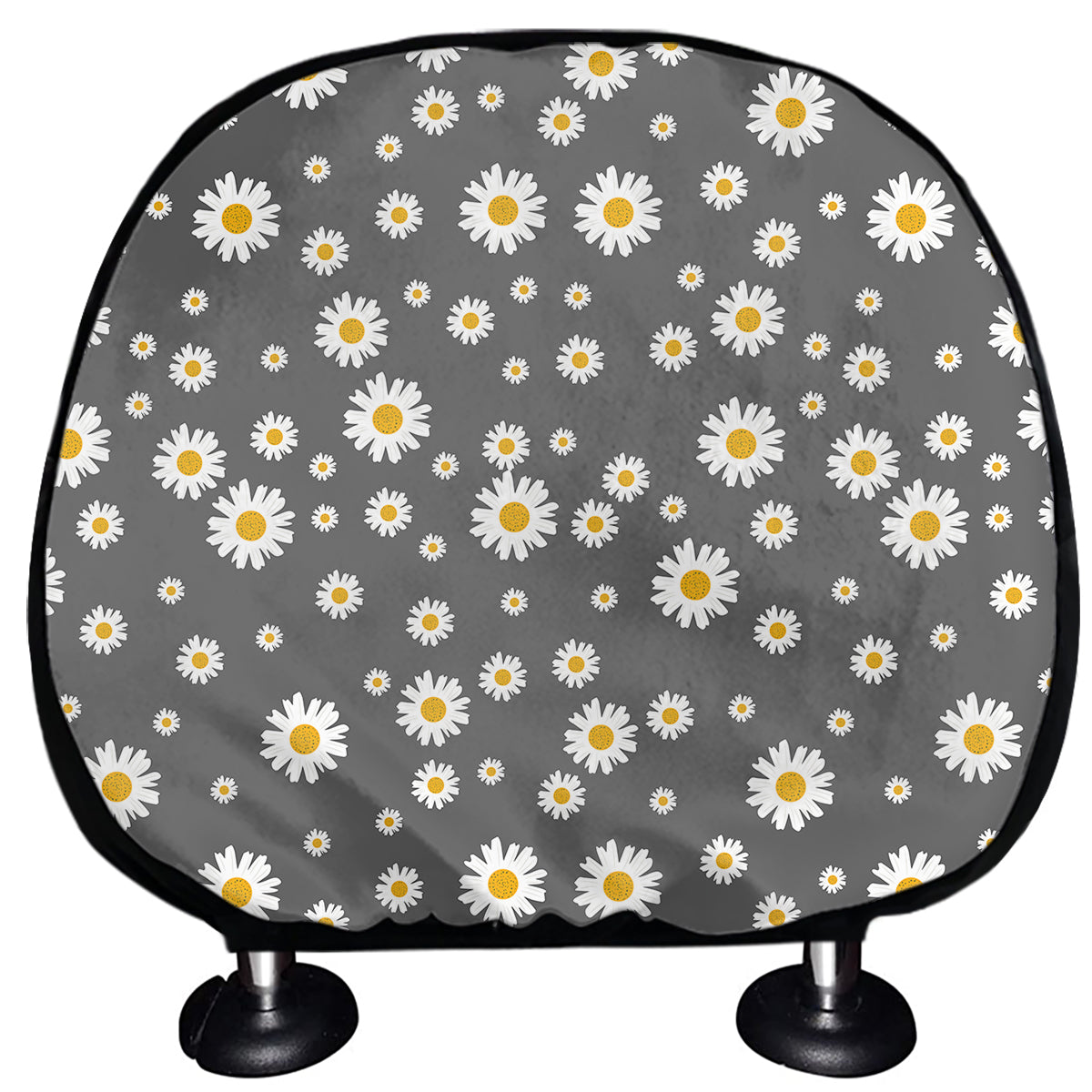 Grey Daisy Floral Pattern Print Car Headrest Covers