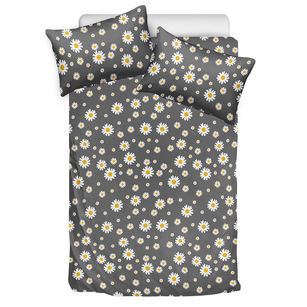 Grey Daisy Floral Pattern Print Duvet Cover Bedding Set