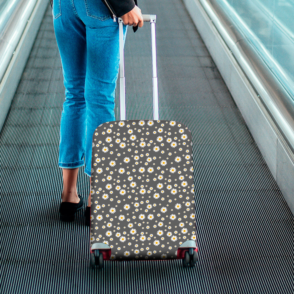 Grey Daisy Floral Pattern Print Luggage Cover