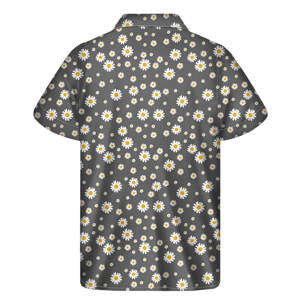 Grey Daisy Floral Pattern Print Men's Short Sleeve Shirt