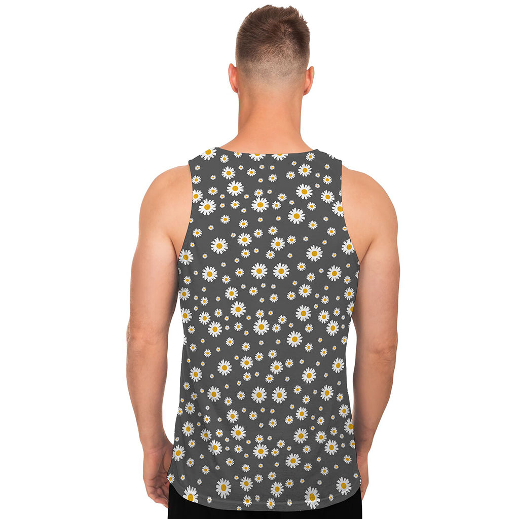 Grey Daisy Floral Pattern Print Men's Tank Top