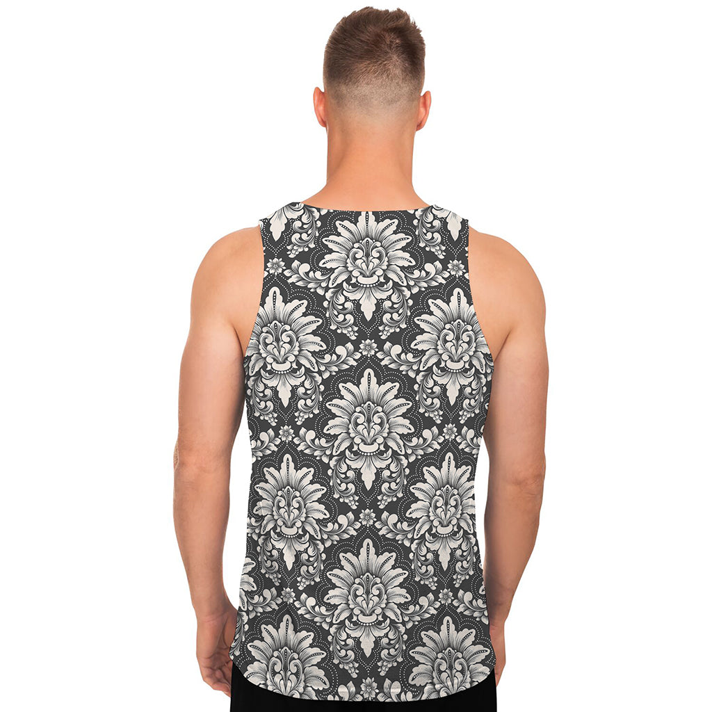 Grey Damask Pattern Print Men's Tank Top