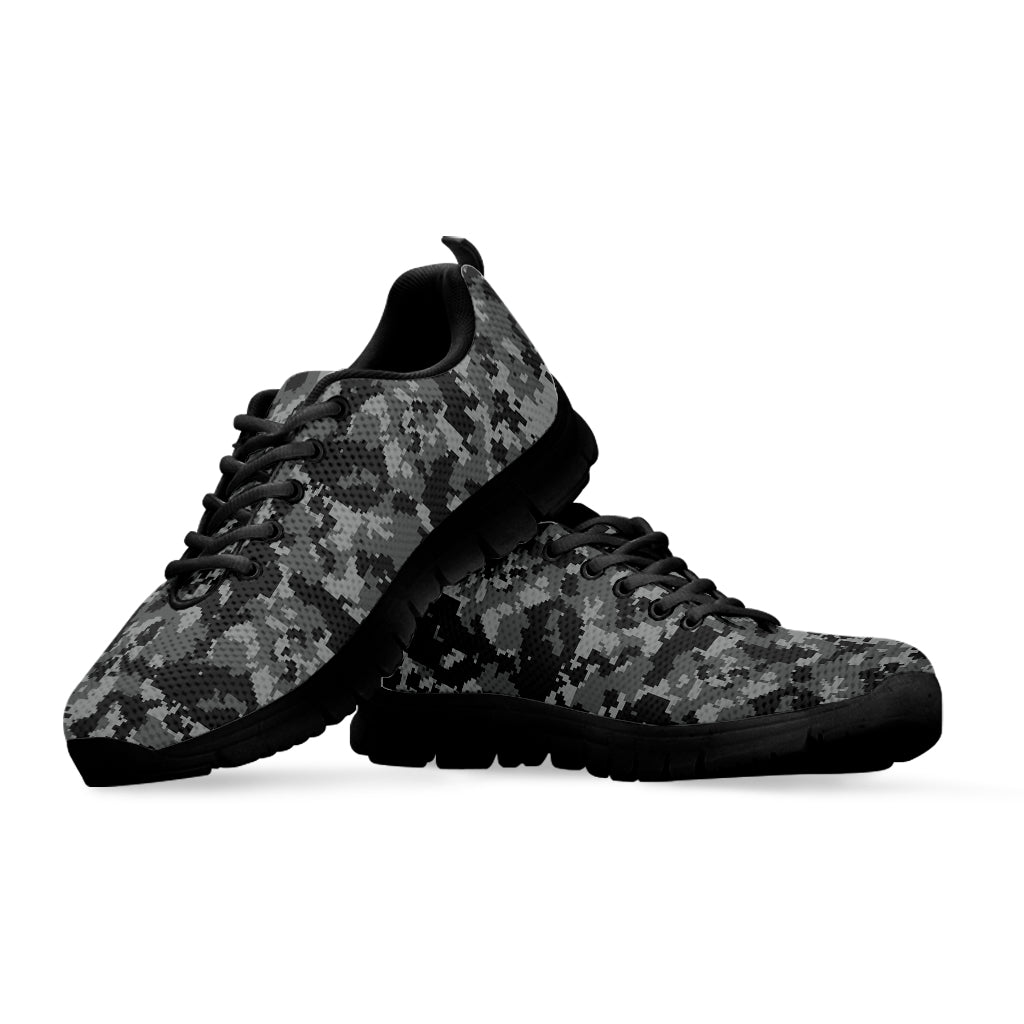 Grey Digital Camo Pattern Print Black Sneakers