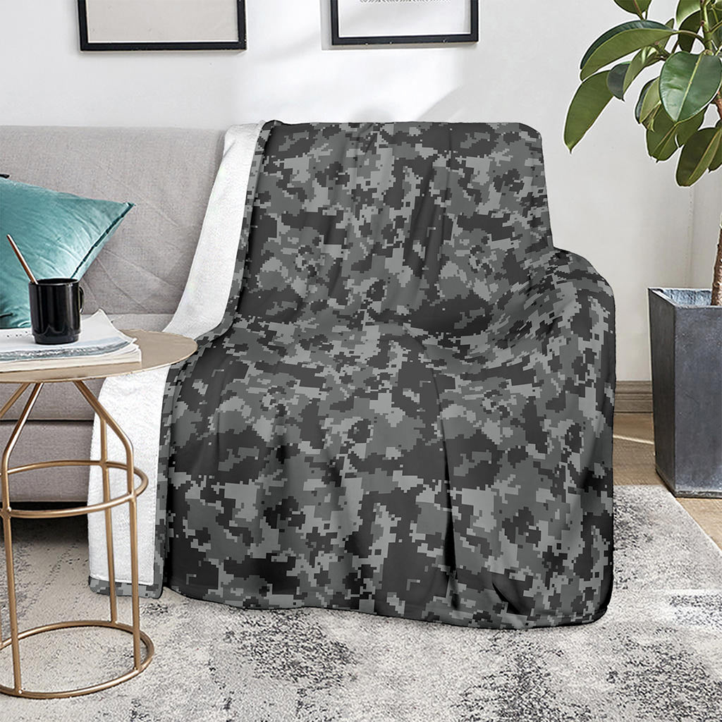 Grey Digital Camo Pattern Print Blanket