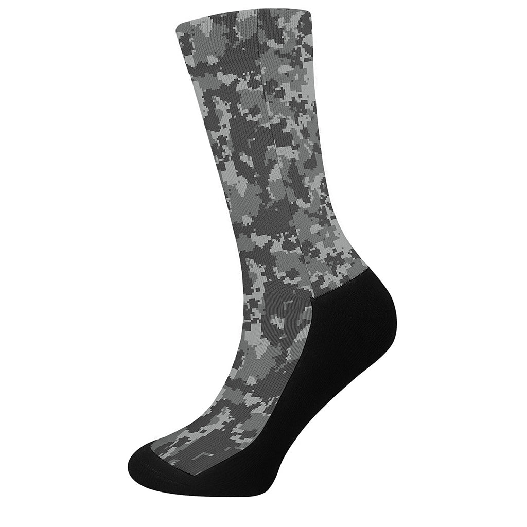Grey Digital Camo Pattern Print Crew Socks