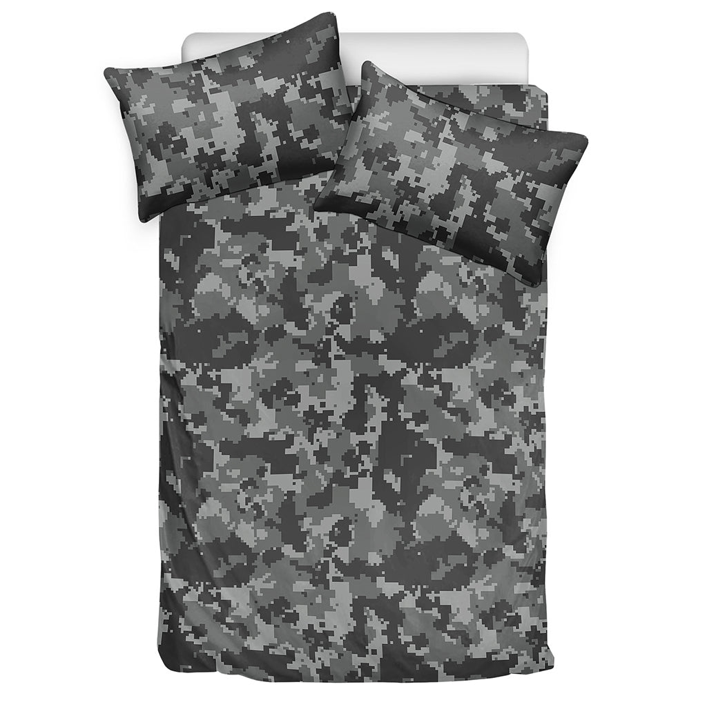 Grey Digital Camo Pattern Print Duvet Cover Bedding Set