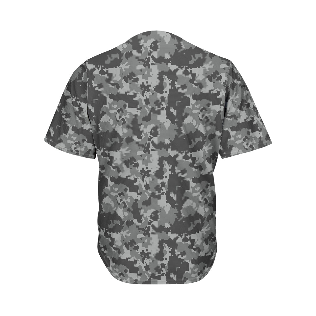 Grey Digital Camo Pattern Print Men's Baseball Jersey