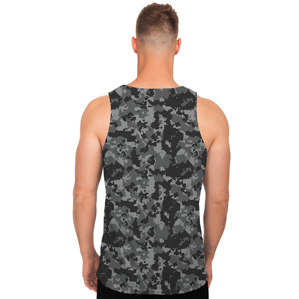 Grey Digital Camo Pattern Print Men's Tank Top