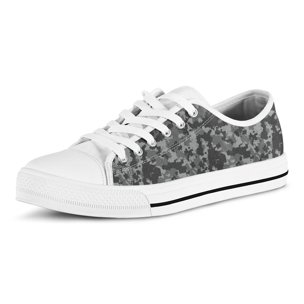 Grey Digital Camo Pattern Print White Low Top Shoes