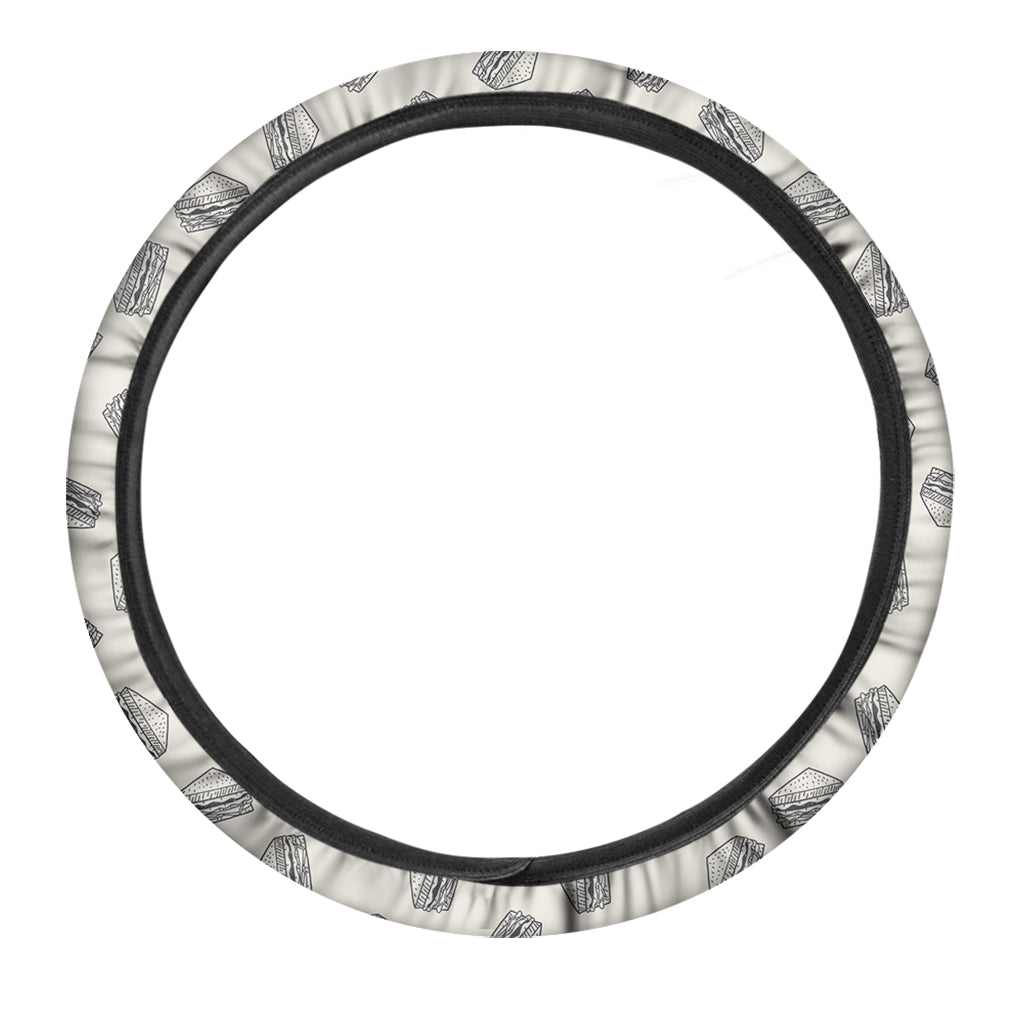 Grey Doodle Sandwich Pattern Print Car Steering Wheel Cover