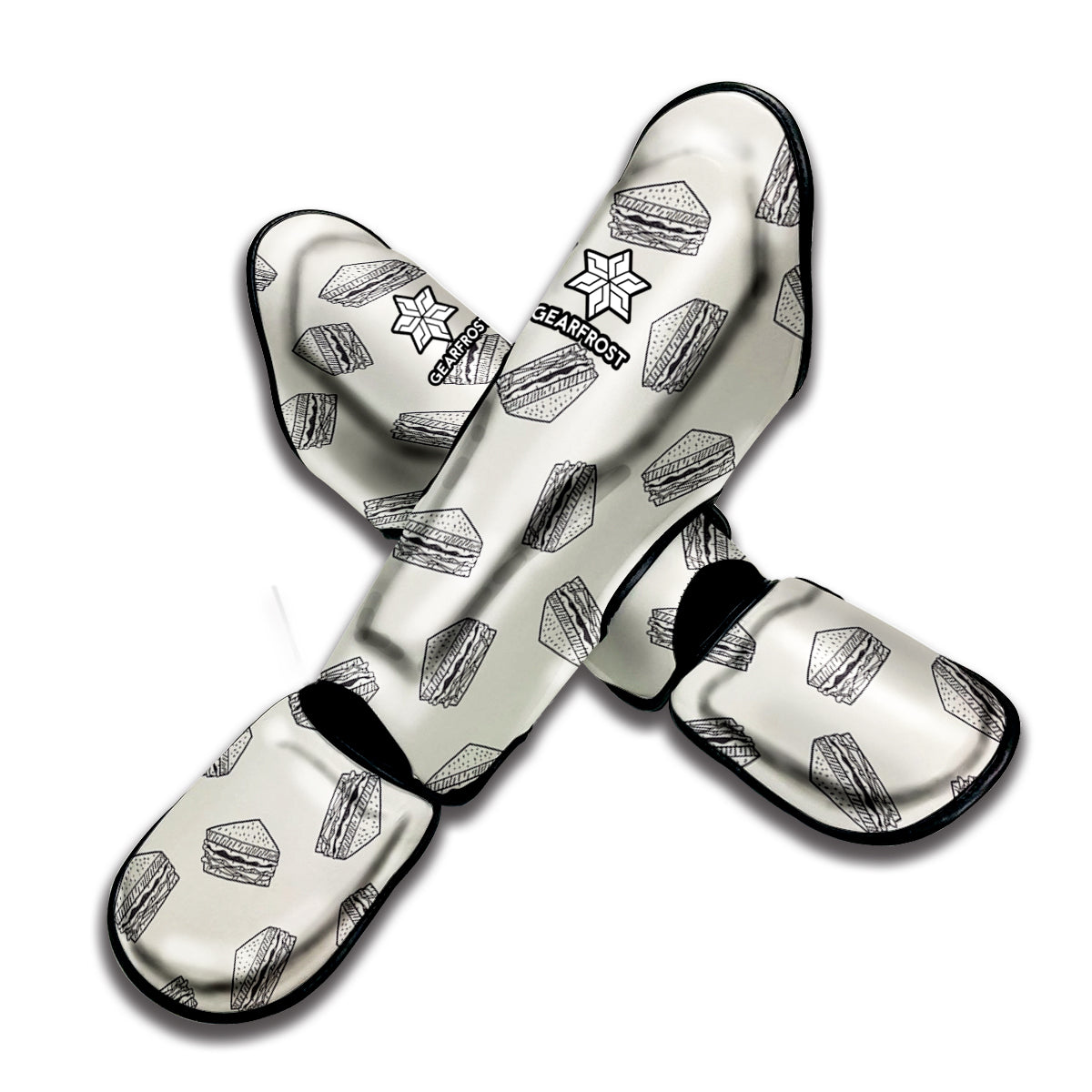 Grey Doodle Sandwich Pattern Print Muay Thai Shin Guard