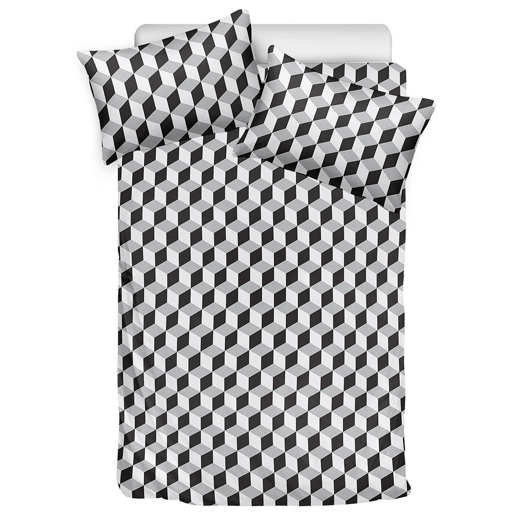 Grey Geometric Cube Shape Pattern Print Duvet Cover Bedding Set