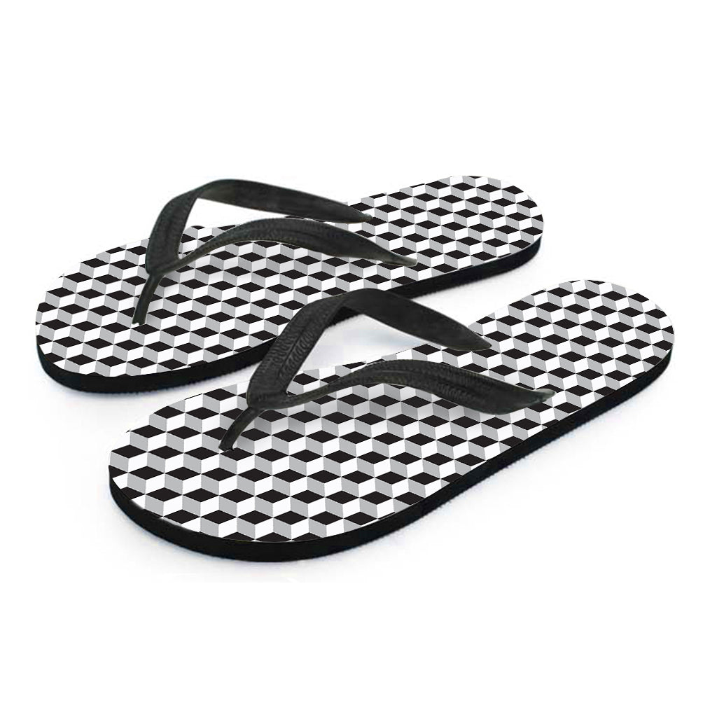 Grey Geometric Cube Shape Pattern Print Flip Flops