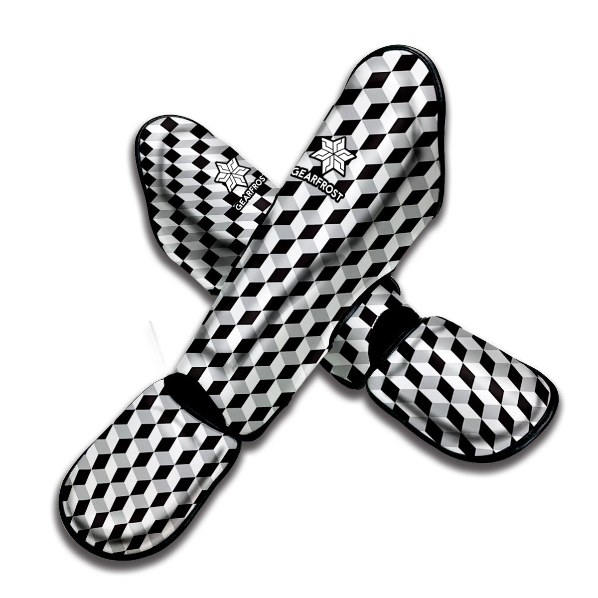 Grey Geometric Cube Shape Pattern Print Muay Thai Shin Guard