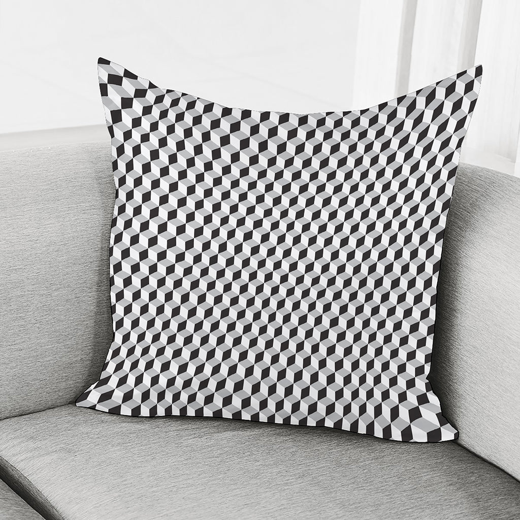 Grey Geometric Cube Shape Pattern Print Pillow Cover