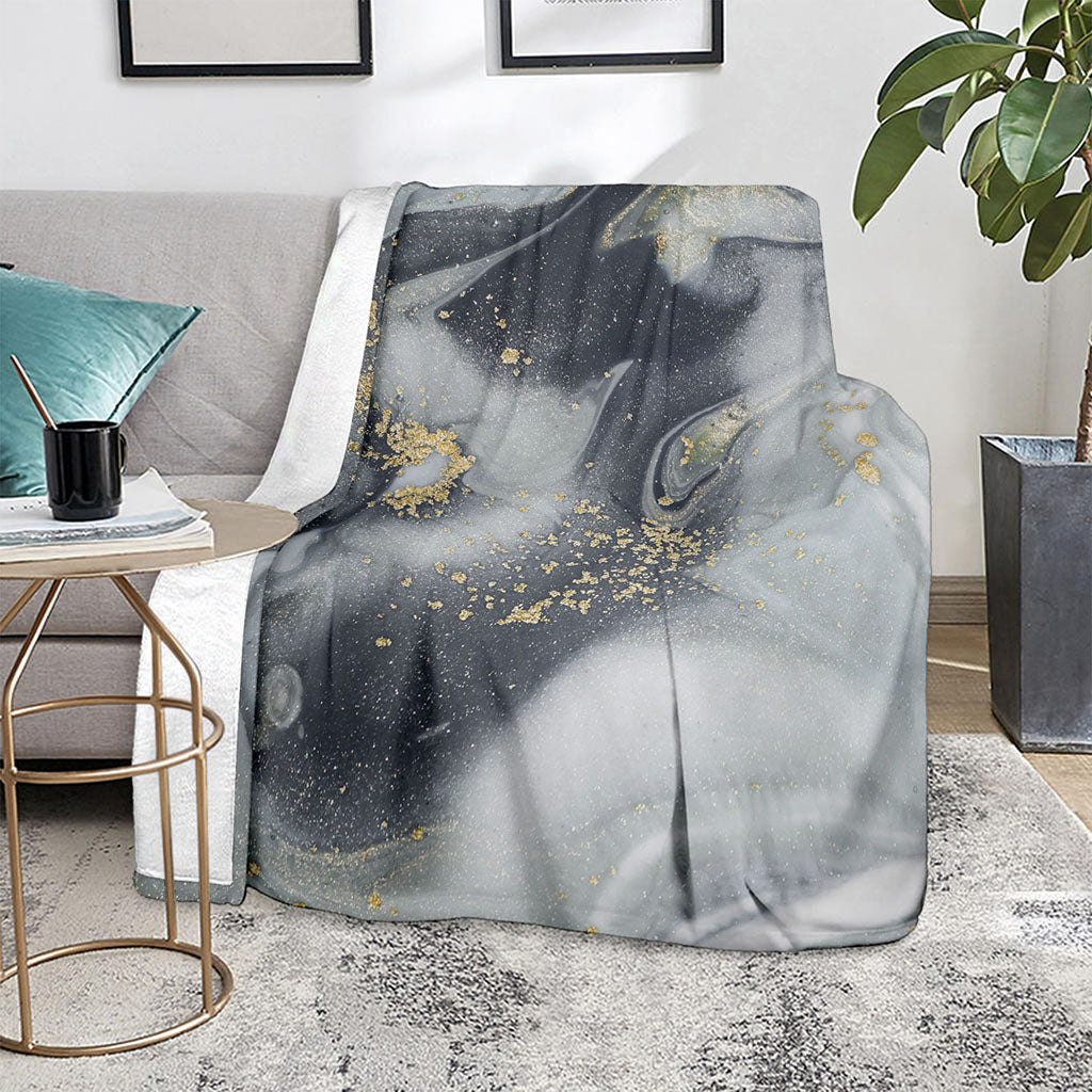 Grey Gold Liquid Marble Print Blanket